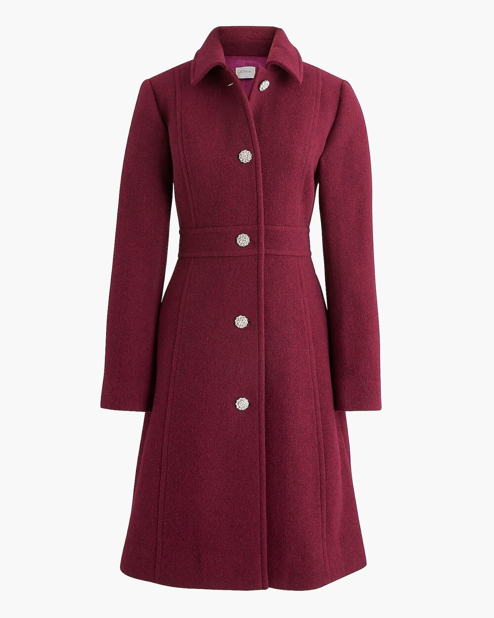 J.Crew Red Wool Lady Day Jeweled Rhinestone Button Coat Size 0 Petite